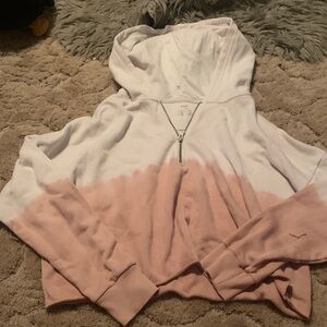 aerie White and Blush Pink Two-Tone Half-Zip Hoodie